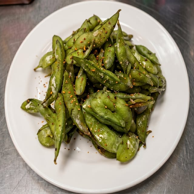 Edamame with Garlic Sauce.