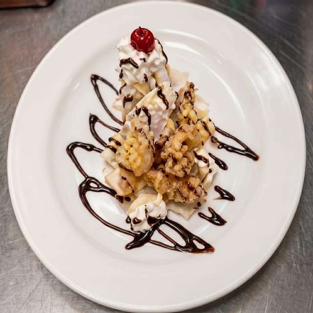 Homemade Fried Banana and Ice Cream.